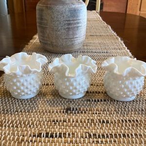 Set of 3 Vintage Fenton milk glass small vases